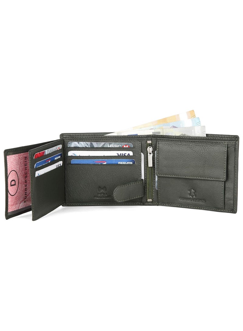 WildHorn Green Leather Wallet for Men I 9 Card Slots I 2 Currency & 2 Secret Compartments I 1 Zipper & 3 ID Card Slots - Image 3