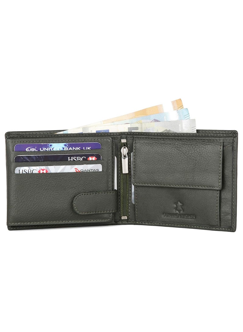 WildHorn Green Leather Wallet for Men I 9 Card Slots I 2 Currency & 2 Secret Compartments I 1 Zipper & 3 ID Card Slots - Image 4