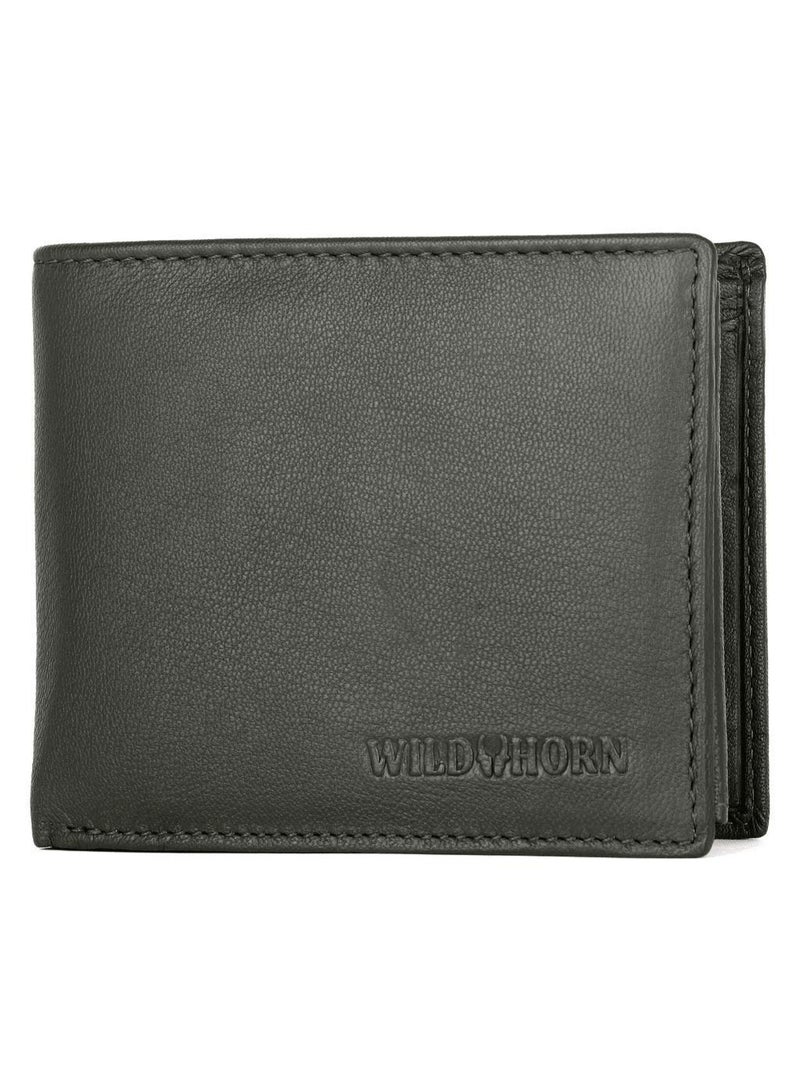 WildHorn Green Leather Wallet for Men I 9 Card Slots I 2 Currency & 2 Secret Compartments I 1 Zipper & 3 ID Card Slots - Image 1