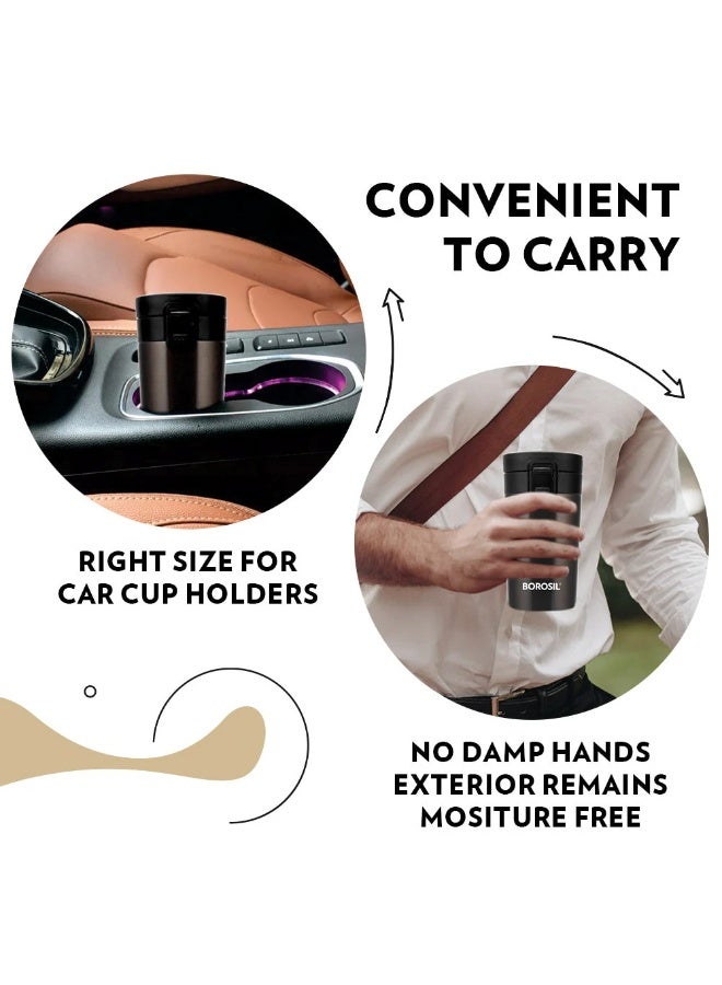 بوروسيل كوب قهوة سفر معزول من الستانلس ستيل، خالي من مادة BPA، بغطاء محكم الإغلاق، سعة 300 مل - Image 5