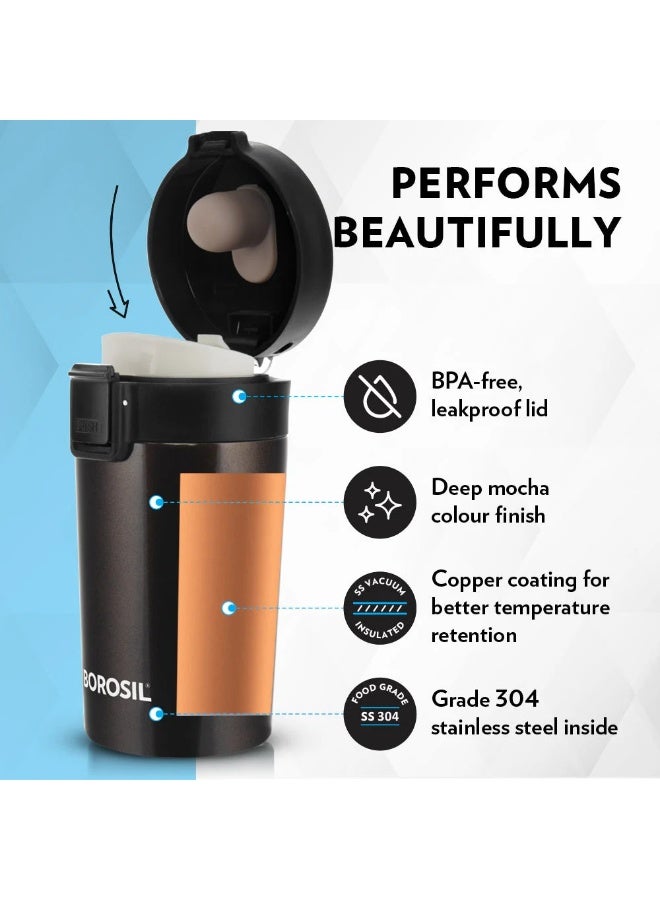 بوروسيل كوب قهوة سفر معزول من الستانلس ستيل، خالي من مادة BPA، بغطاء محكم الإغلاق، سعة 300 مل - Image 4