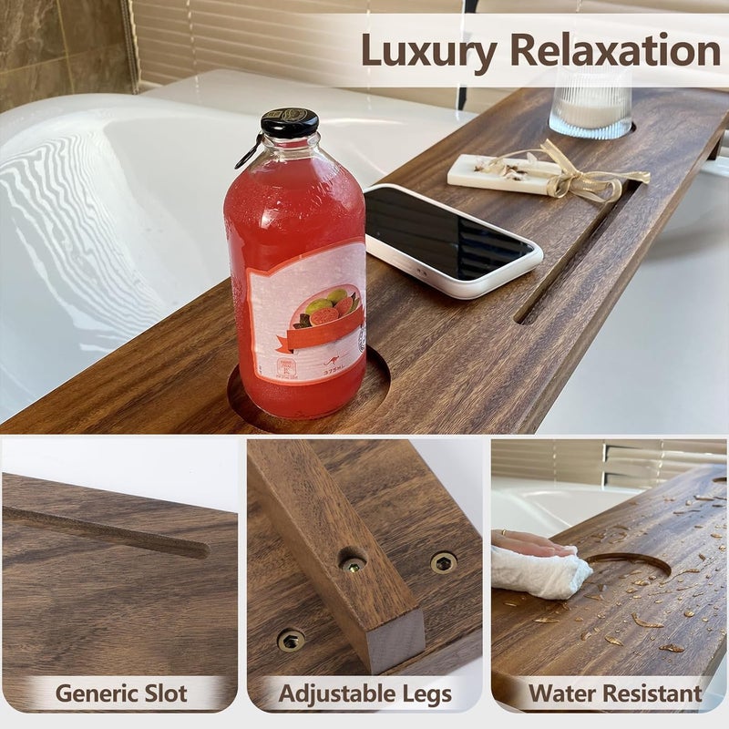 Graceware Walnut Bathtub Tray (35"x9"x2.5"), Luxury Bath Tray for Tub | Anti-Tip Adjustable Bathtub Trays for House Warming Gifts - Image 4