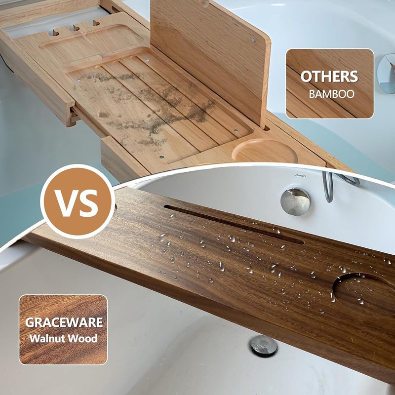 Graceware Walnut Bathtub Tray (35"x9"x2.5"), Luxury Bath Tray for Tub | Anti-Tip Adjustable Bathtub Trays for House Warming Gifts - Image 5