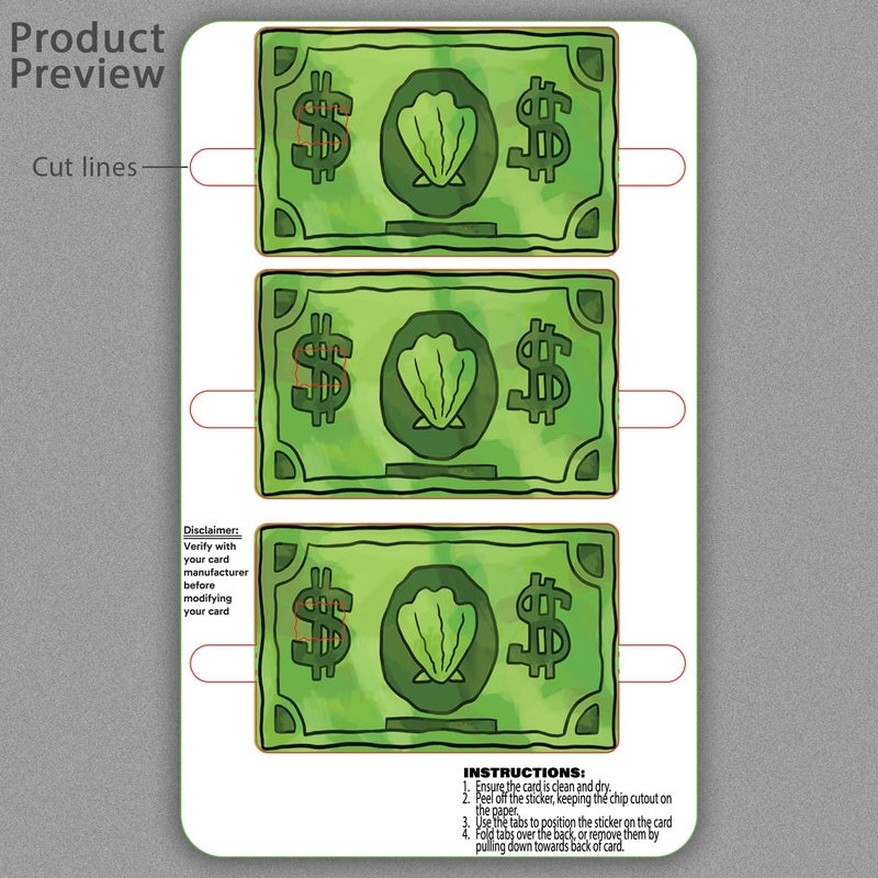 KCD Credit Card Skin Sticker Cover Decal Wrap 3-Pack â€“ Funny Sea Bucks Currency Design â€“ Durable Vinyl Stickers for Cards - CCS006 - Image 3