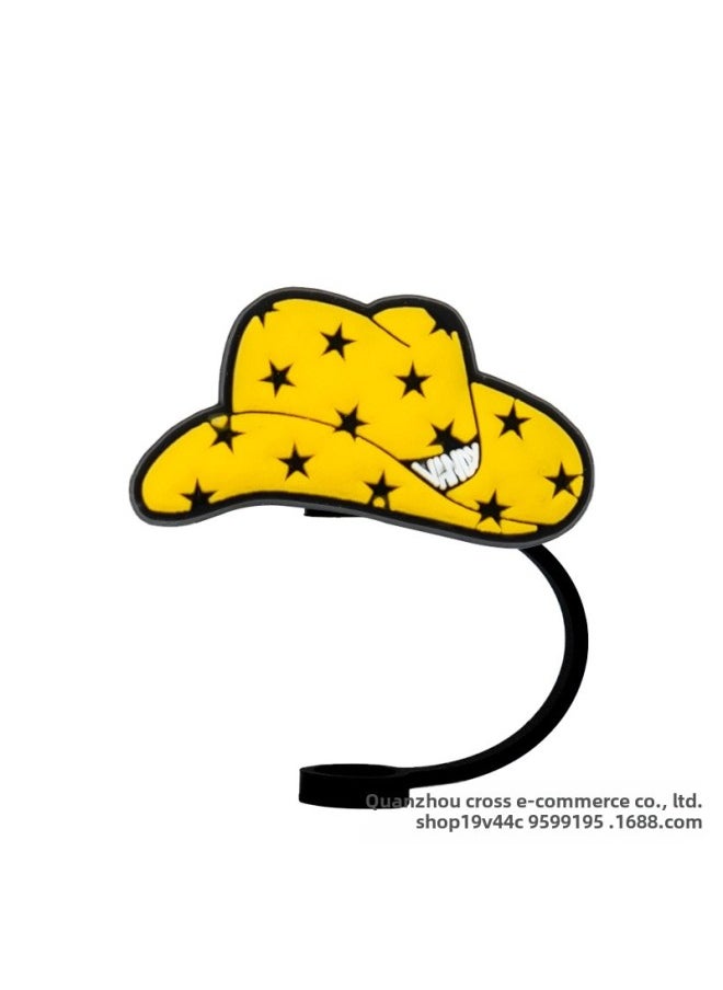 Generic - Cowboy Hat Blow Dog Silicone Straw Cap Straw Dust Cap Cartoon Dust Cover Personalized Drink Milk Tea Straw Cover-Color:1818-06-Specifications:10MM - Image 1