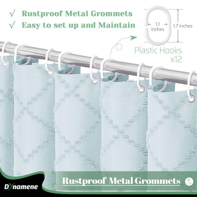 Dynamene Extra Long Shower Curtains  84 Inches Long Boho Tufted Geometric Striped Fabric Shower Curtains for Bathroom  Tall Shabby Chic Waterproof Cloth Shower Curtain Set with Hooks  Fog Blue  72x84 - Image 4