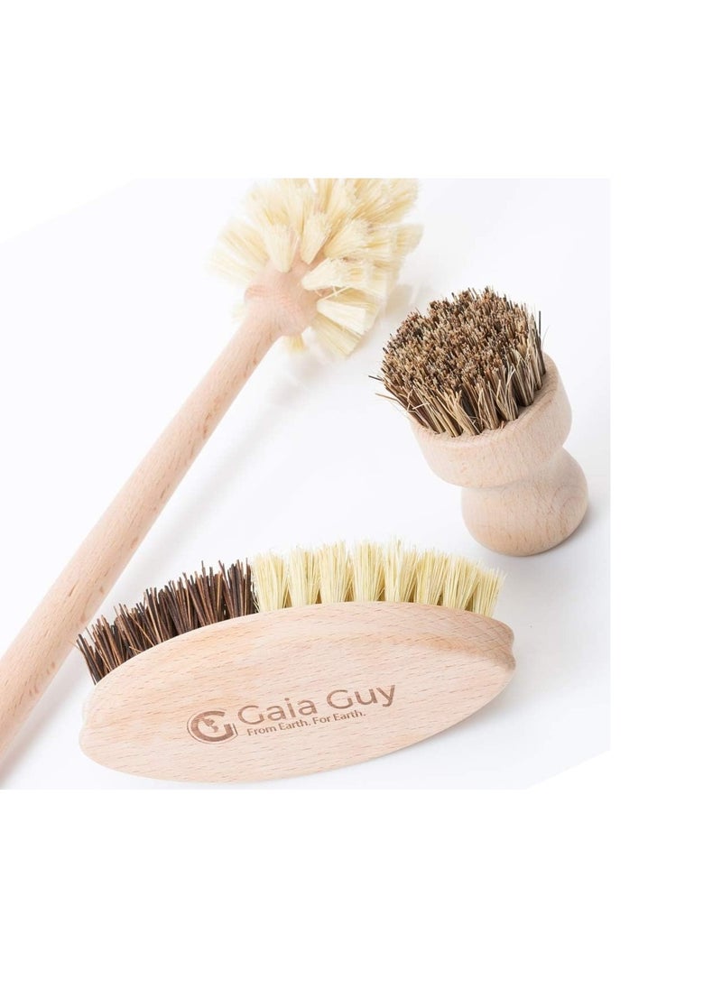 Gaia Guy Wood and Tampico Bottle Brush - Pot Brush - Vegetable Brush Set - Zero Waste, Compostable & Biodegradable Kitchen Brushes  - Image 1
