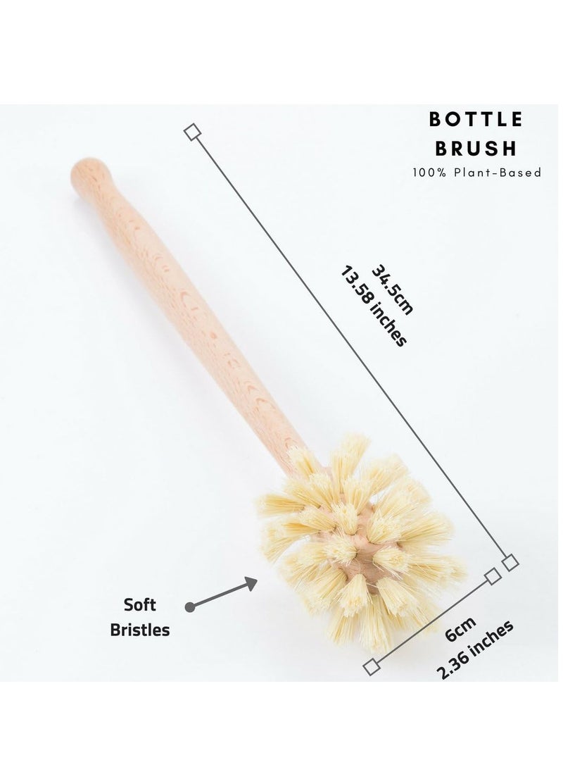 Gaia Guy Wood and Tampico Bottle Brush - Pot Brush - Vegetable Brush Set - Zero Waste, Compostable & Biodegradable Kitchen Brushes  - Image 3