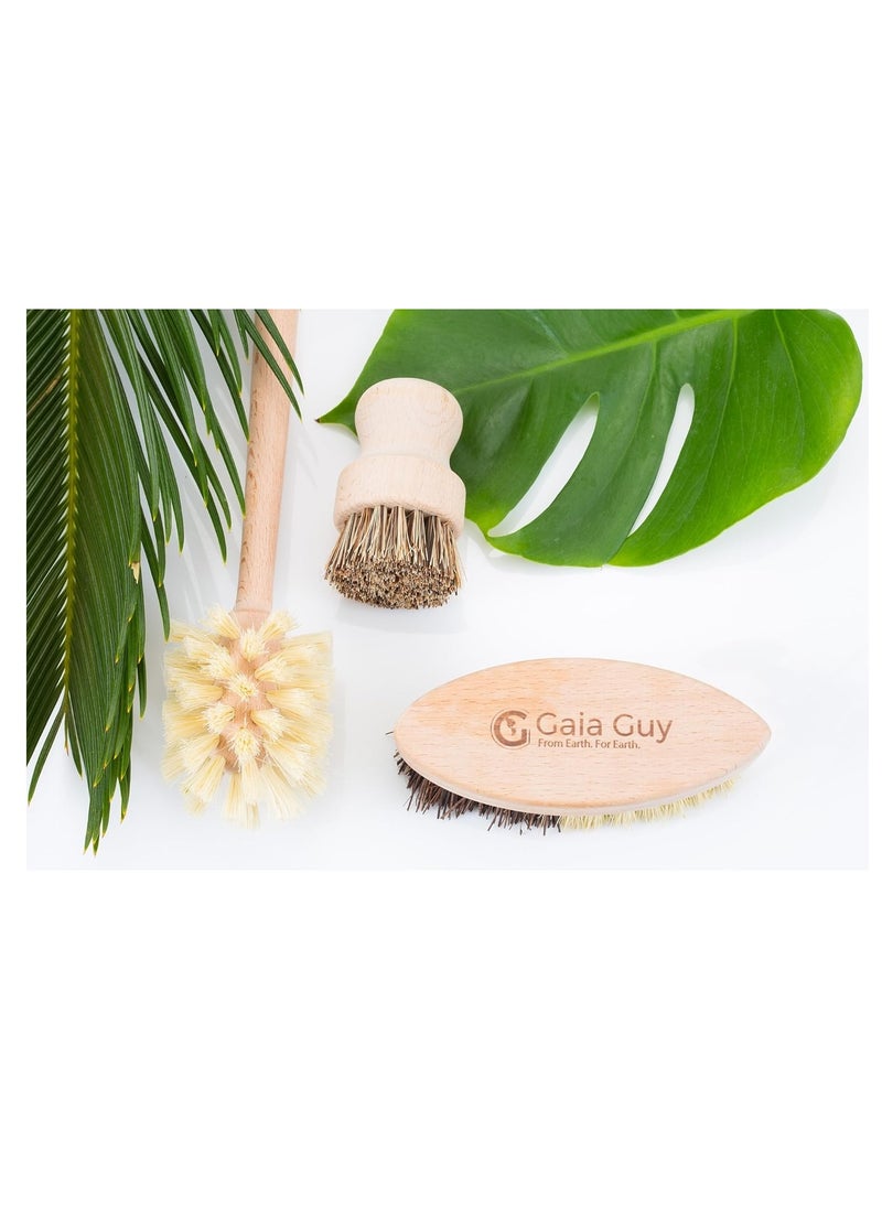 Gaia Guy - Wood and Tampico Bottle Brush - Pot Brush - Vegetable Brush Set - Zero Waste, Compostable & Biodegradable Kitchen Brushes - Image 1