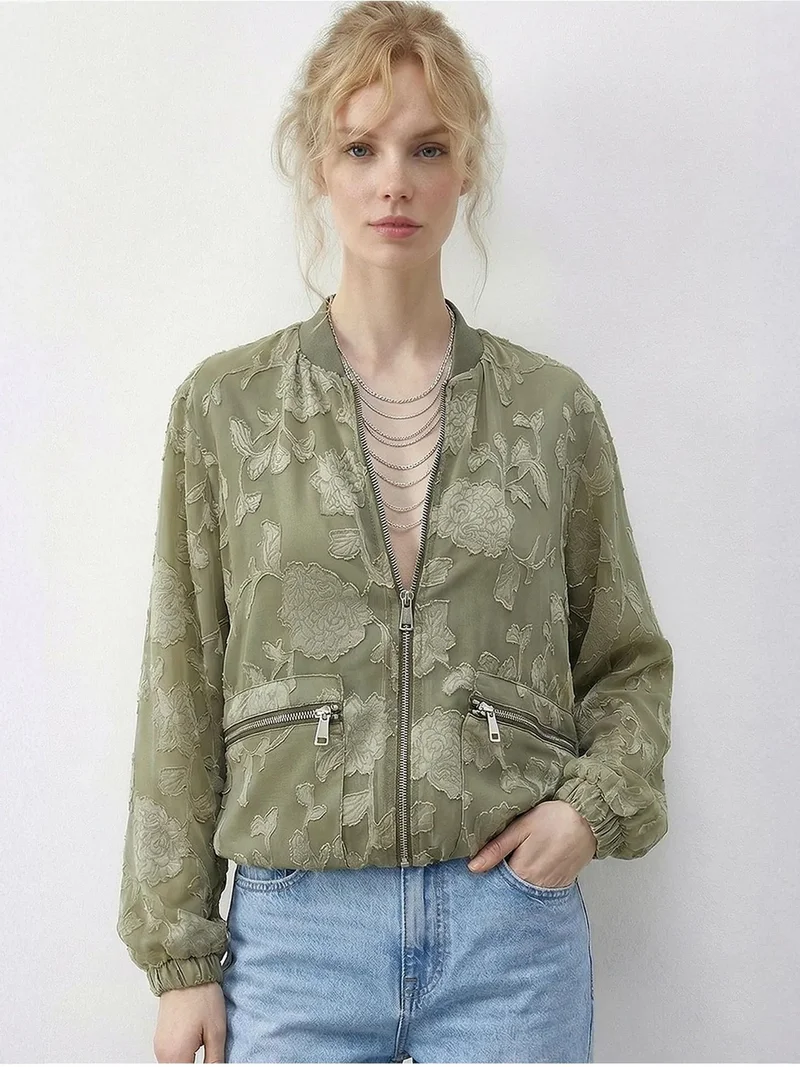 Bianco Lucci LUCCI Floral Oversized Bomber Jacket