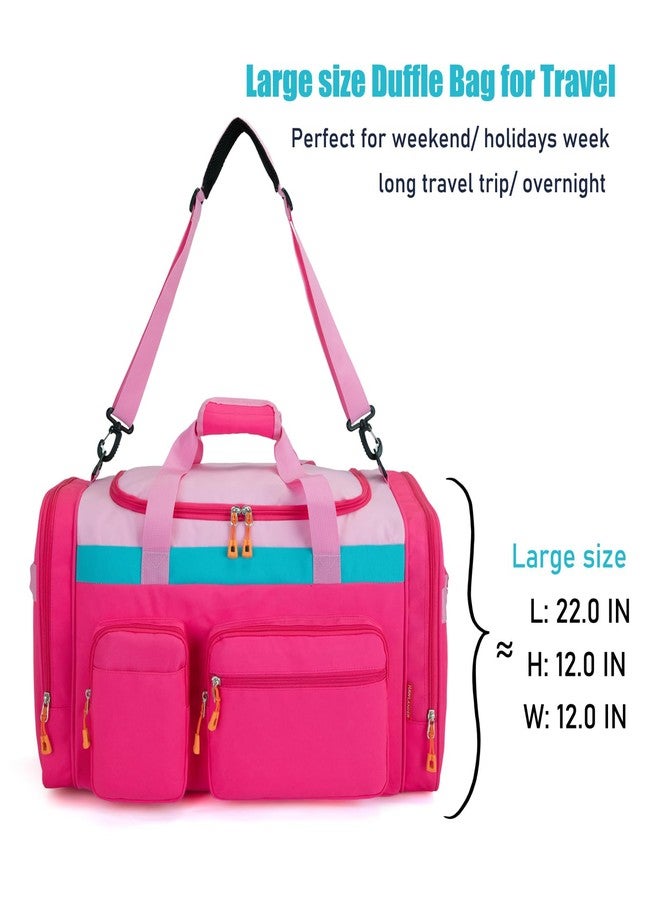 HawLander Large Kids Duffle Bag for Travel, Overnight, or Weekender, 22" inch, Pink Rose, 22.0"L x 12.0" H x 12.0"W, Duffle Bag for Travel - Image 5