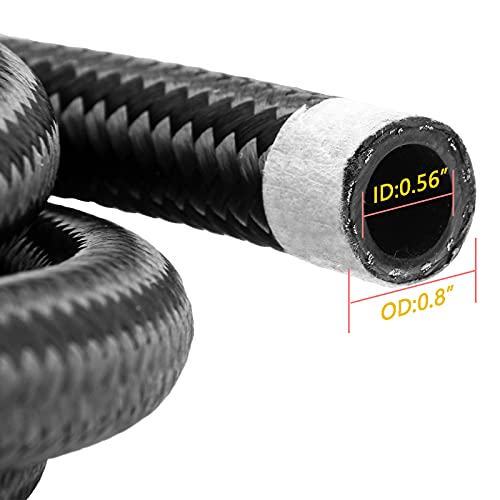 Medoon 10ft 10AN Black Nylon And Stainless Steel Braided Fuel Oil Hose Fuel Line 10pcs 10AN Hose Fitting Kit 6pcs 10AN Hose Separator Clamp 2pcs 10AN to 10AN Male Coupler Adapter Straight Fitting - Image 4