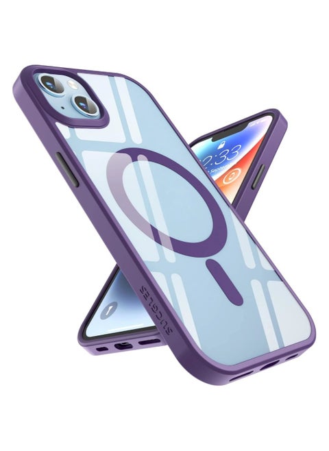 Magnetic Case for iPhone 13 And iPhone 14 Case, Compatible with MagSafe, Plating Luxury Cover, Clear Soft TPU Shockproof Protective Phone Case, (Deep Purple)