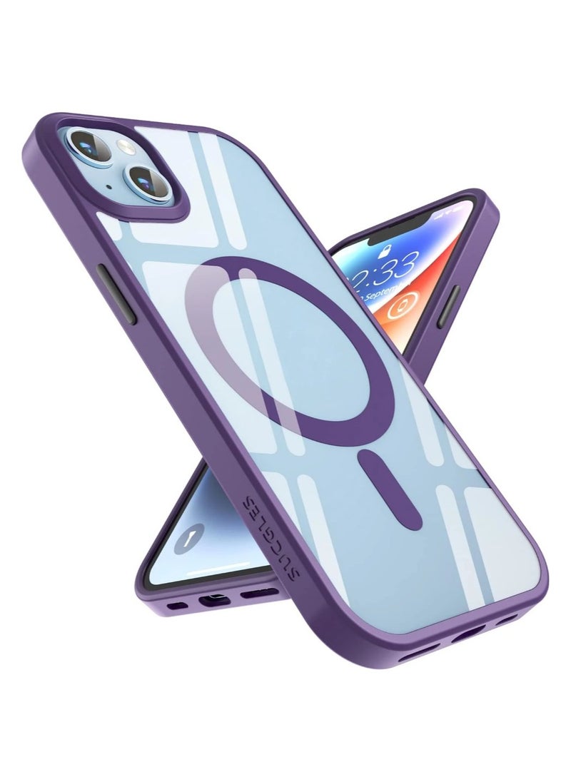 Denx - Magnetic Case for iPhone 13 And iPhone 14 Case, Compatible with MagSafe, Plating Luxury Cover, Clear Soft TPU Shockproof Protective Phone Case, (Deep Purple) - Image 1