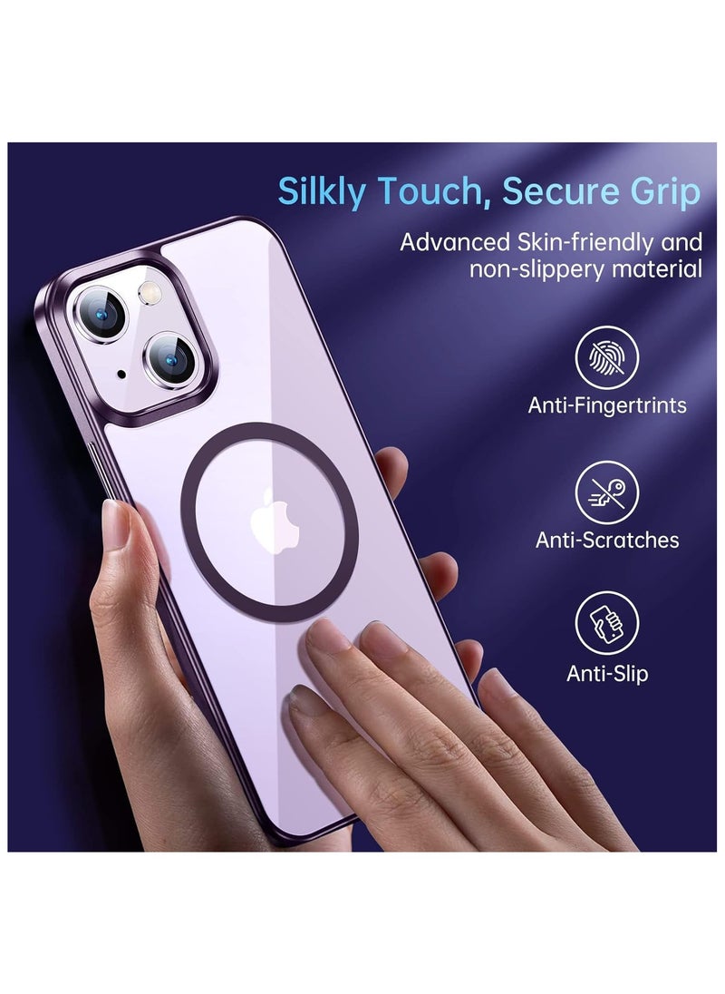 Denx - Magnetic Case for iPhone 13 And iPhone 14 Case, Compatible with MagSafe, Plating Luxury Cover, Clear Soft TPU Shockproof Protective Phone Case, (Deep Purple) - Image 1
