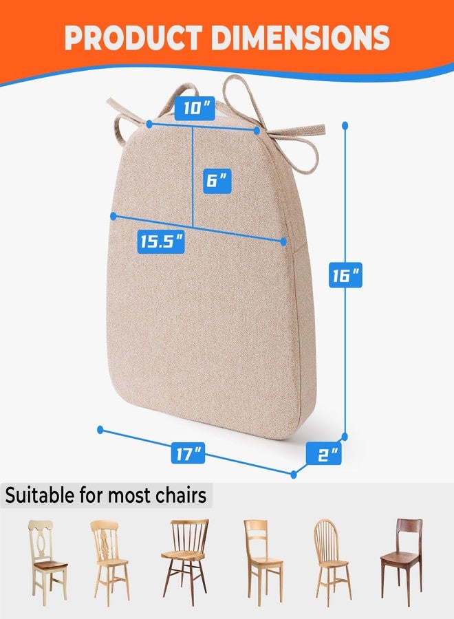 Sunsleek Chair Cushions for Dining Chairs, D-Shaped Seat Cushions with Removable Washable Cover and Ties, Chair Pads for Kitchen, Indoor Dining Room, Patio Chairs, 17'' x 16'', Set of 4, Khaki - Image 2