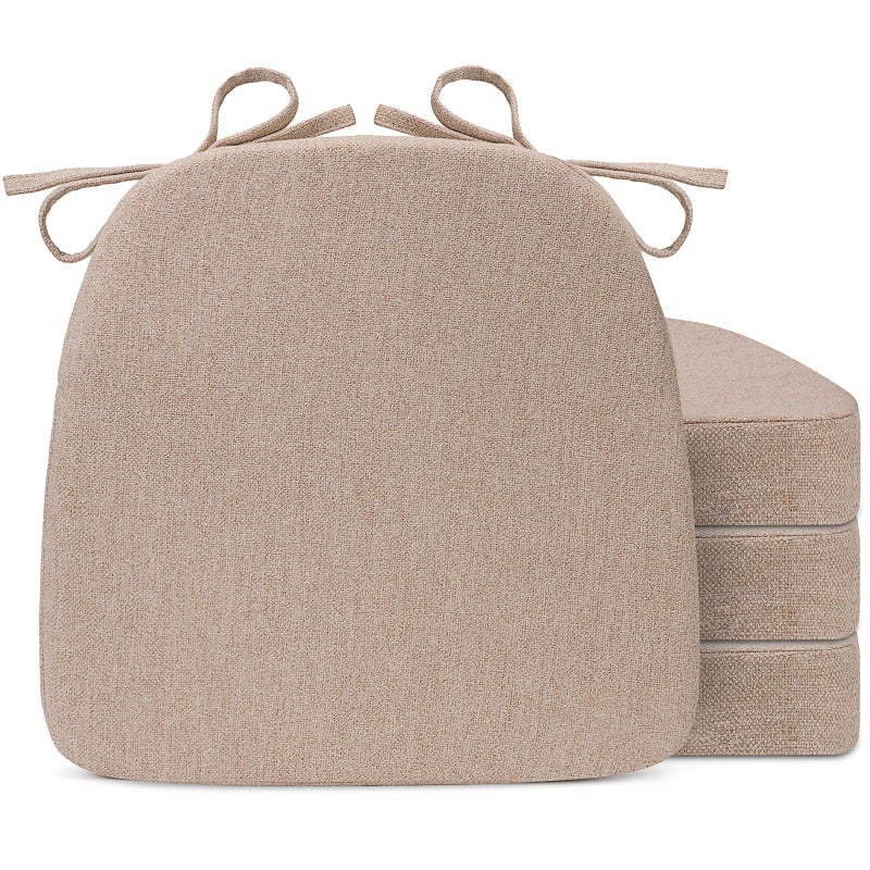 Sunsleek Chair Cushions for Dining Chairs, D-Shaped Seat Cushions with Removable Washable Cover and Ties, Chair Pads for Kitchen, Indoor Dining Room, Patio Chairs, 17'' x 16'', Set of 4, Khaki - Image 1