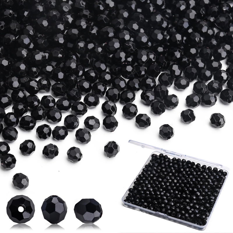 BONNY BOXX 2000pcs 4mm Acrylic Faceted Round Crystal Beads Solid Black Loose Spacer Craft Beads for DIY Bracelet Necklace Earring Keychain Jewelry Making Bags Decoration