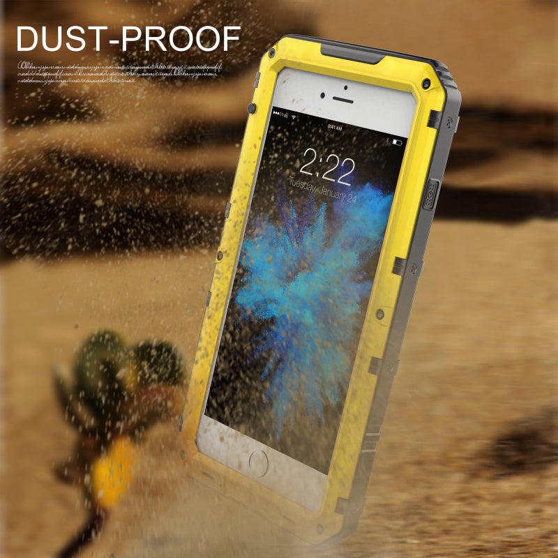 HuHa Case Cover For iPhone SE 2022 / SE 2020 / 8 / 7 Metal + Silicone Phone Case with Screen Protector(Yellow) - Image 5