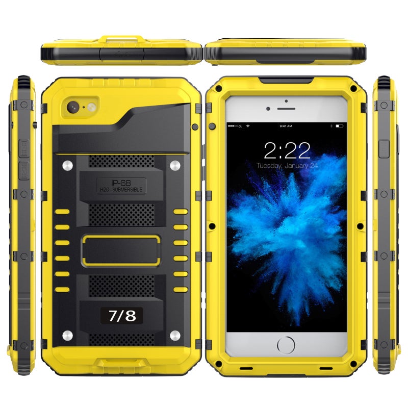 HuHa Case Cover For iPhone SE 2022 / SE 2020 / 8 / 7 Metal + Silicone Phone Case with Screen Protector(Yellow) - Image 2