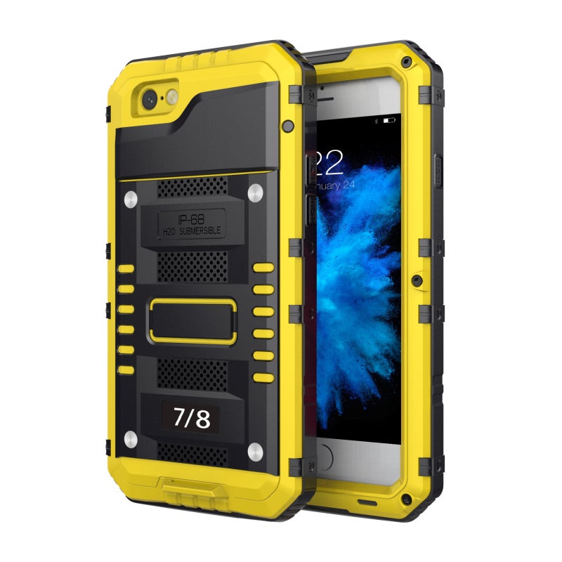 HuHa Case Cover For iPhone SE 2022 / SE 2020 / 8 / 7 Metal + Silicone Phone Case with Screen Protector(Yellow) - Image 1