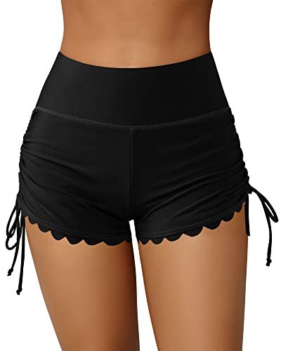 ATTRACO High Waisted Swim Shorts for Women Scalloped Bikini Shorts Tankini Bottoms XL Black - Image 1