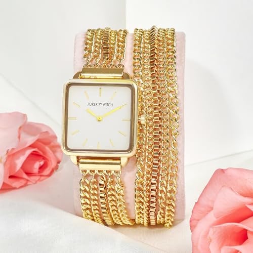 Joker & Witch Vine 28mm White Dial Gold Double Metallic Chain Wrap for Women - Image 2
