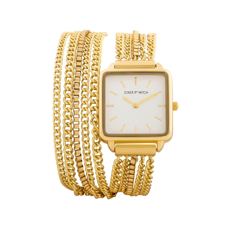Joker & Witch Vine 28mm White Dial Gold Double Metallic Chain Wrap for Women - Image 5