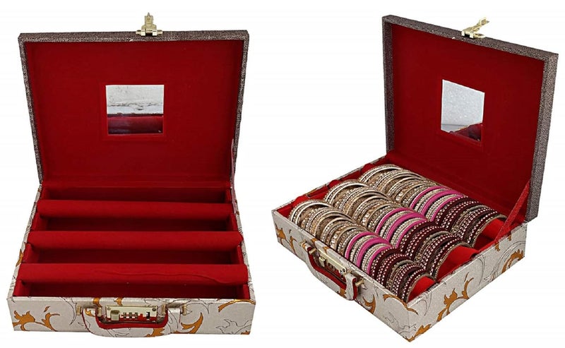 Kuber Industries Heart Home Wooden 2 Pieces Three Rod Bangle Storage Box (Gold) - CTHH10629  - Image 1