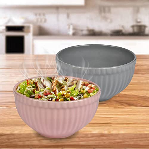 URBAN CHEF Ceramic Bowls | 550 ML | Kitchen Accessories Items, Microwave Safe Bowl, Serving Bowl, Bowl Set, Bowls for Kitchen, Mixing Bowl, Prism Ceramic Handcrafted (Set of 2 - Grey & Peach) - Image 1