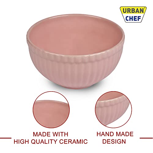 URBAN CHEF Ceramic Bowls | 550 ML | Kitchen Accessories Items, Microwave Safe Bowl, Serving Bowl, Bowl Set, Bowls for Kitchen, Mixing Bowl, Prism Ceramic Handcrafted (Set of 2 - Grey & Peach) - Image 3