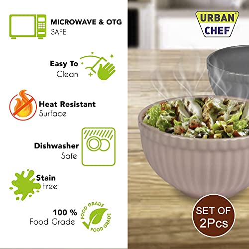 URBAN CHEF Ceramic Bowls | 550 ML | Kitchen Accessories Items, Microwave Safe Bowl, Serving Bowl, Bowl Set, Bowls for Kitchen, Mixing Bowl, Prism Ceramic Handcrafted (Set of 2 - Grey & Peach) - Image 2