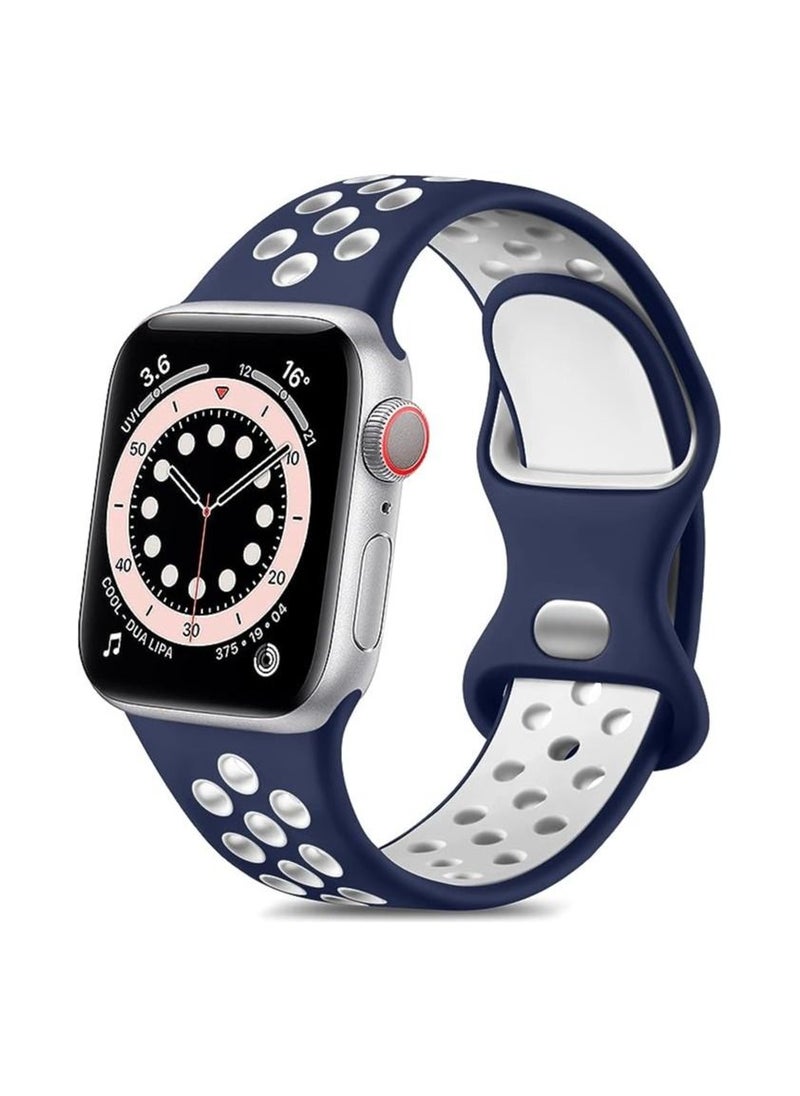 Generic - Lerobo Bands Compatible for Apple Watch Series 7 Band 41mm 40mm 38mm Women Men,Durable Breathable Sport Soft Silicone Replacement Bands Compatible for iWatch 6 5 4 3 2 1 SE,Midnightblue/White,M/L - Image 1