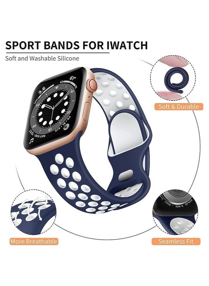 Generic - Lerobo Bands Compatible for Apple Watch Series 7 Band 41mm 40mm 38mm Women Men,Durable Breathable Sport Soft Silicone Replacement Bands Compatible for iWatch 6 5 4 3 2 1 SE,Midnightblue/White,M/L - Image 1