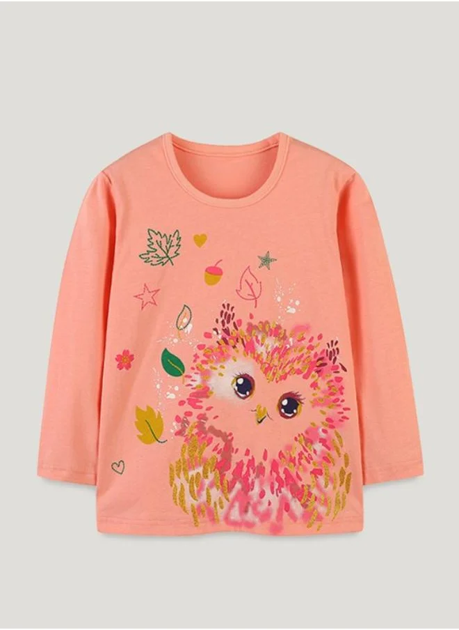 YUNIQEE Peach Printed Long Sleeve Crew Neck T-Shirt