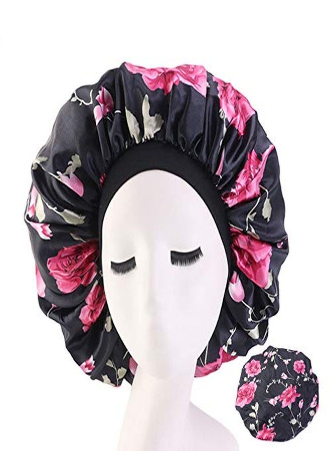 ubrand Deepth 3 Pieces Extra Large Printed Sleep Cap Jumbo Cap Large Satin Bonnet with Comfort Elastic Band - Image 4