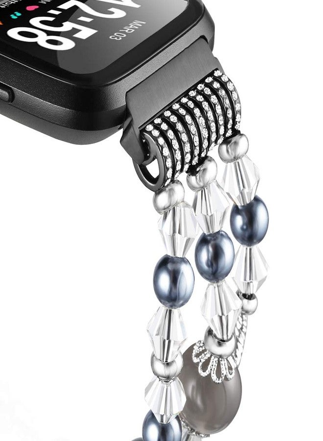 Simpeak Bracelet Elastic Band Compatible with Fitbit Versa/Versa 2/Versa Lite/Versa SE Smartwatch Only, Women Beaded Pearl Band Replacement for Fitbit Versa 2/Lite/SE, Black - Image 5