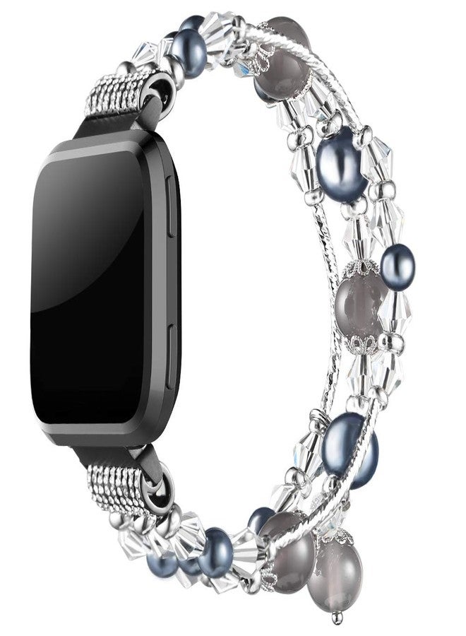 Simpeak Bracelet Elastic Band Compatible with Fitbit Versa/Versa 2/Versa Lite/Versa SE Smartwatch Only, Women Beaded Pearl Band Replacement for Fitbit Versa 2/Lite/SE, Black - Image 1