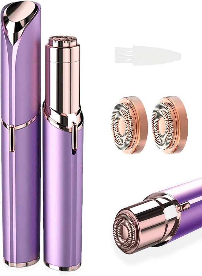 tuokiy Women Facial Hair Removal Device Battery Operated with 2 Replacement Heads,Ladies Face Shaver for Peach Fuzz Upper Lip,Chin, Facial Hair Removal for Women, Purple(2 PCS Heads) - Image 1