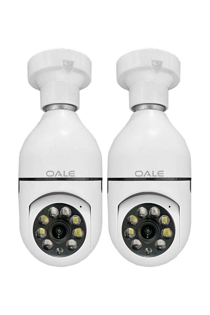 OALE 2 Pcs iHome 02 Smart Security Camera 1080*960 HD Resolution, 360° Full View Day & Night Vision, Dual-Track Audio Outdoor Security Camera For Home & Indoor WiFi IP Cameras BT/Wifi Bulb Camera With Holder E27 Base Wireless Camera  - Image 1