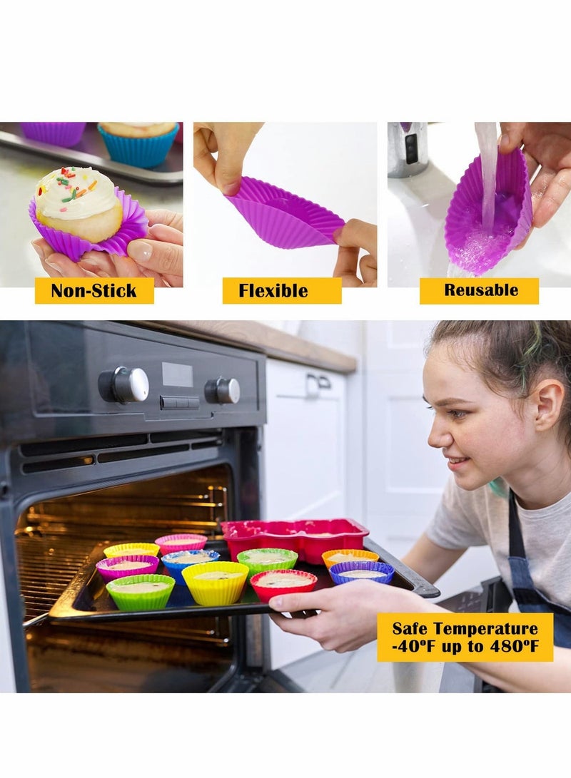 20 Pcs Reusable Nonstick Silicone Cupcake Moulds - Colorful Muffin Cases for Easy Baking & Decorating - Image 3
