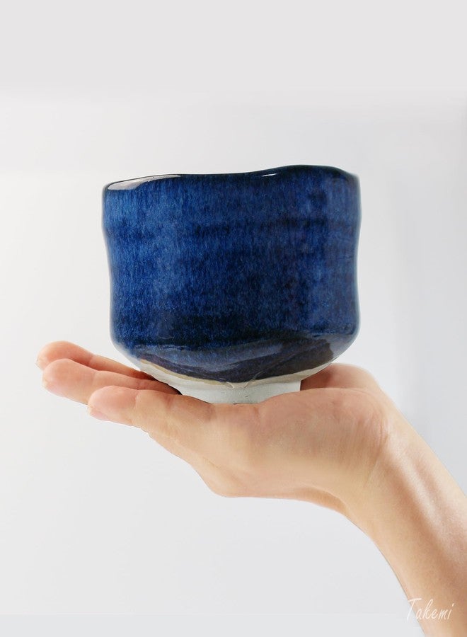 TAKEMI Traditional Japanese Matcha Bowl Set, Handcrafted Mino Ware Chawan with Bamboo Whisk and Scoop, Ceramic Tea Ceremony Collection, Blue and White Glazed (Deep Sea (Blue), 16 oz (470 ml)) - Image 3