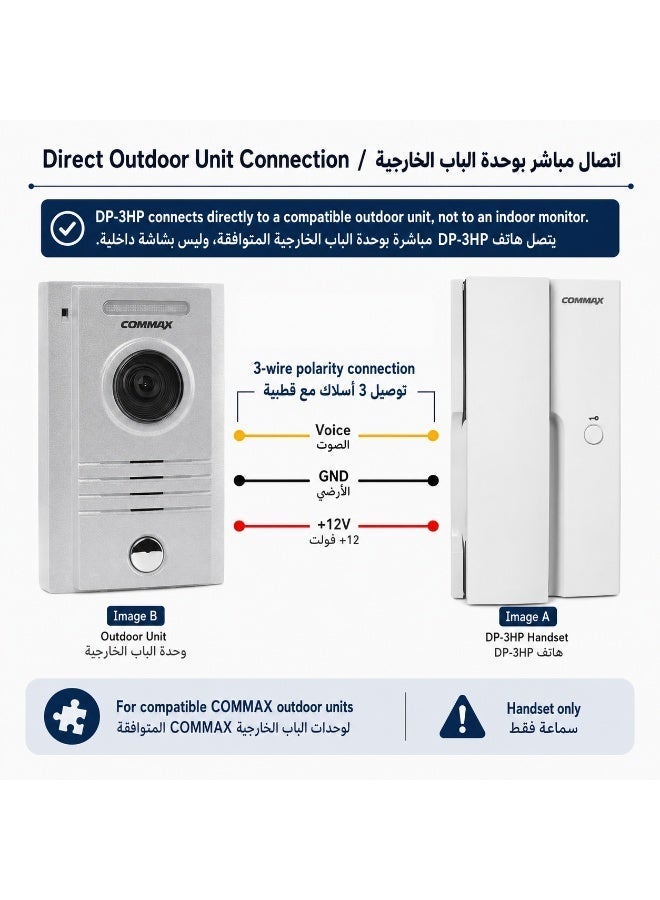 COMMAX DP-3HP Wired Audio Intercom Handset – Direct Connection to Compatible Door Camera - Image 4