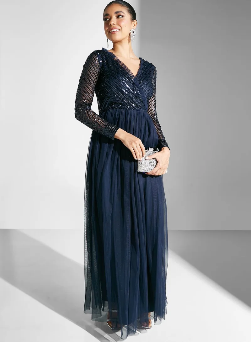 Maya Embellished Wrap Tiered Dress