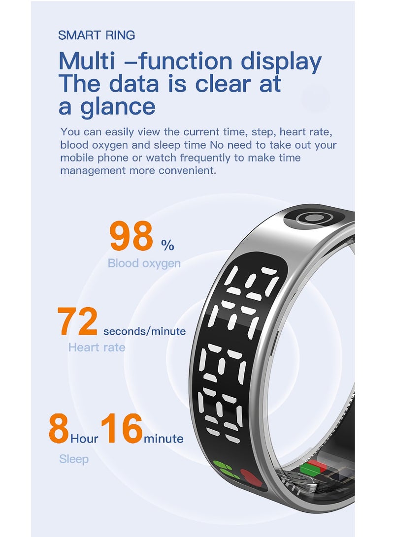 SR09 Smart Ring, Comfortable Rechargeable Fitness Tracker Ring, IP68 Waterproof Digital Display Smart Health Monitoring Ring, Lightweight Bluetooth Ring With Oxygen Heart Rate Sleep Monitoring, (Black) - Image 4