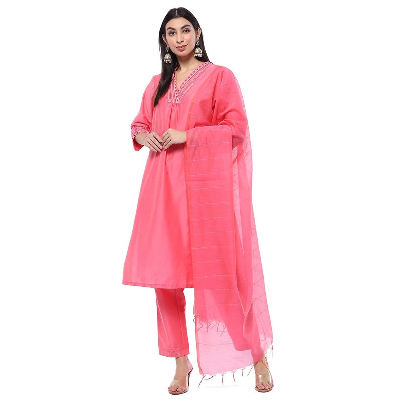 Biba Light Pink Polyester Blend Straight Suit Set - Image 5