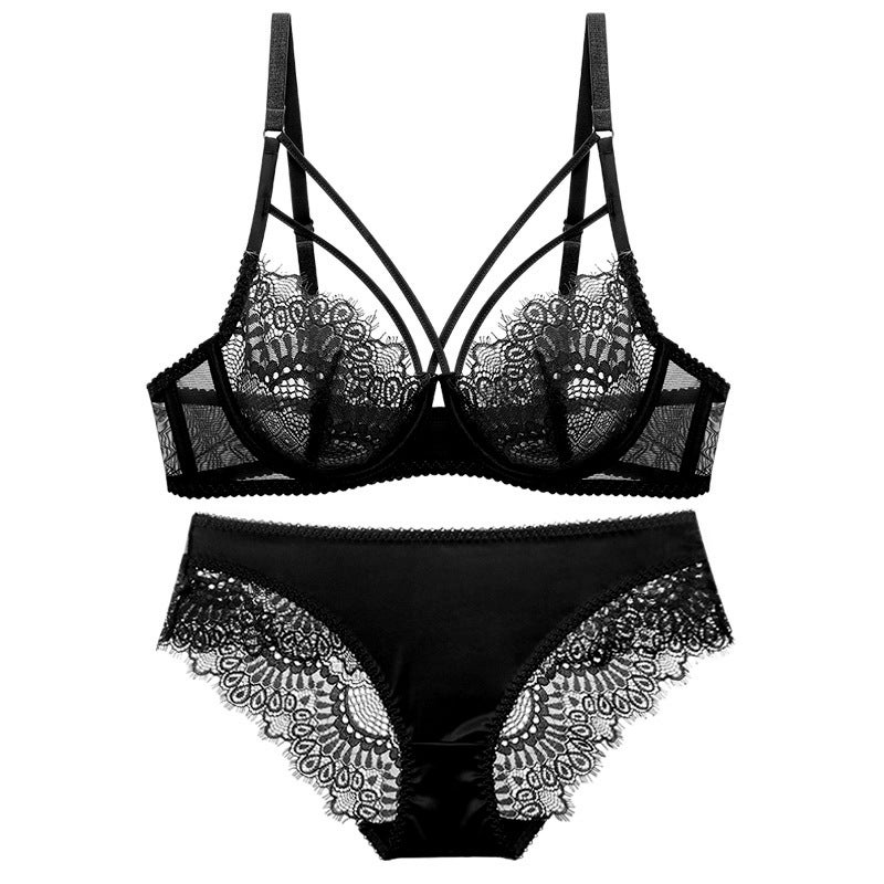 Transparent Lace Plus-Size Bra Set, Ultra-Thin, Beautiful Breasts and Back, Thin Straps, Large Bust Women''s Lingerie, Bra That Makes Big Breasts Appear Smaller - Image 1