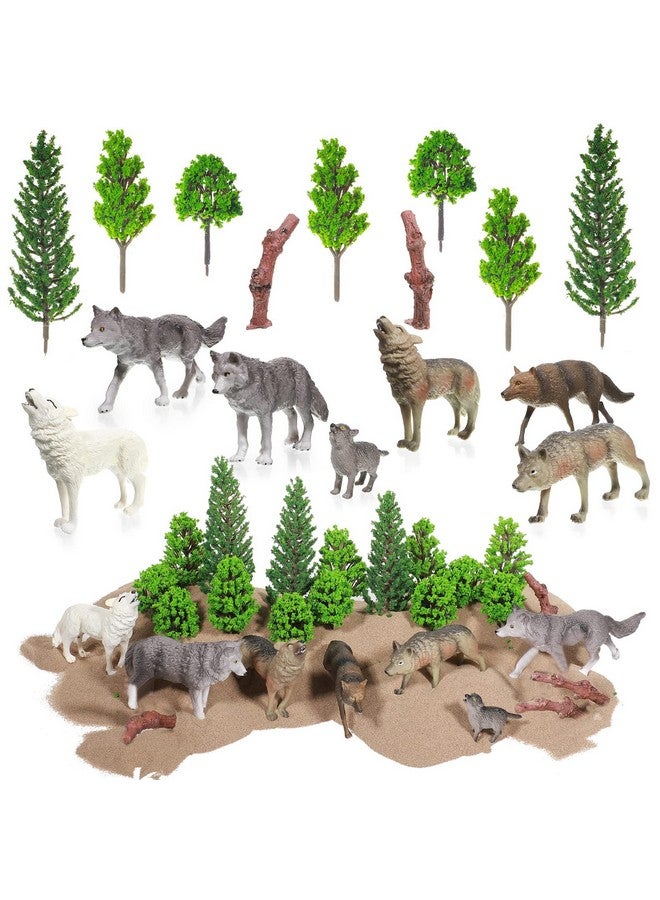 Sratte مجموعة تماثيل الذئب الغابي 26 قطعة مع أشجار نموذجية مجموعة ألعاب زينة كعكة لمشاريع الديوراما للأطفال هدايا عيد الميلاد الزينة - Image 1