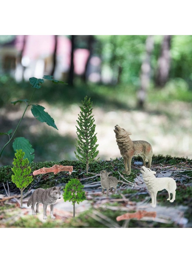 Sratte مجموعة تماثيل الذئب الغابي 26 قطعة مع أشجار نموذجية مجموعة ألعاب زينة كعكة لمشاريع الديوراما للأطفال هدايا عيد الميلاد الزينة - Image 4