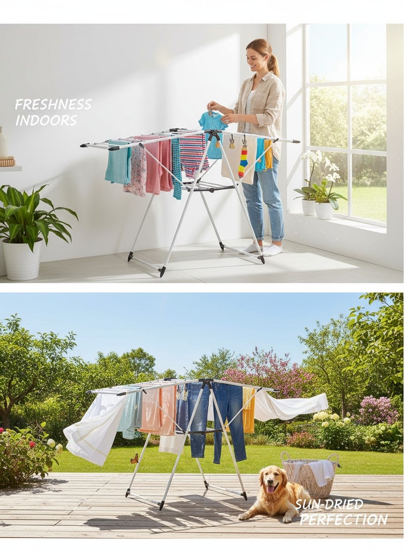 CEPILLO Lightweight Clothes Dryer Stand Rack, easy folding rack, Easy assemble and dissemble, Wings for indoor and outdoor, White/Black - Image 2